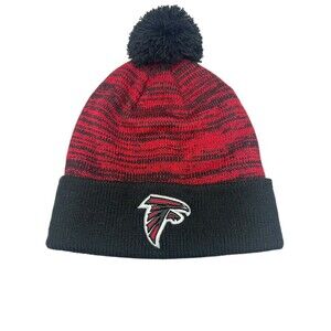 NFL Team Apparel Atlanta Falcons Cuffed Knit Beanie Pom Hat Red & Black